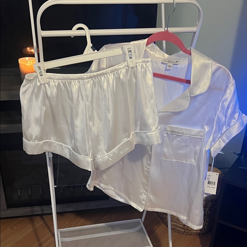 Elegant White Bridal Satin Pajama Set